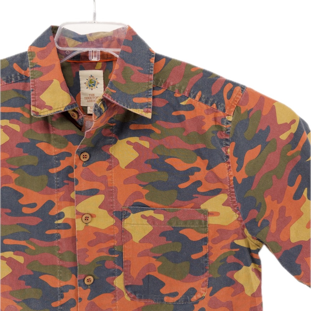 Vintage The Territory Ahead Mens Medium Camo Colorful Bright Button Down Shirt